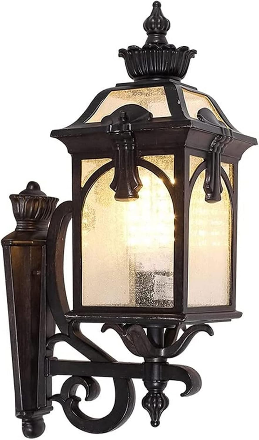 Garden Antique Outdoor Wall Sconces Die-cast Aluminum Waterproof Bracket Lamp with Seed Glass Shade Lantern Lights Mount Lighting 49cm for Villa Decor