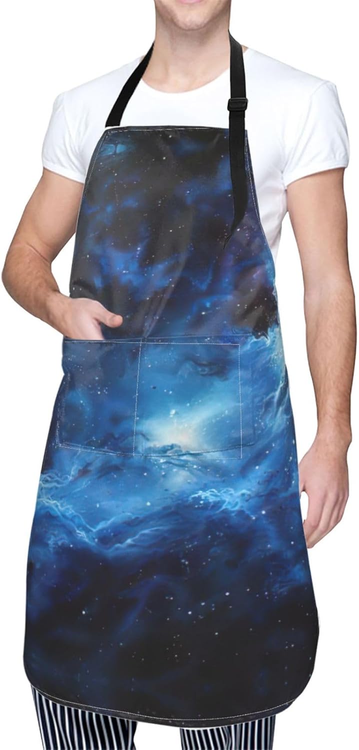 Blue Galaxy print Waterproof chef's apron with pocket apron for kitche