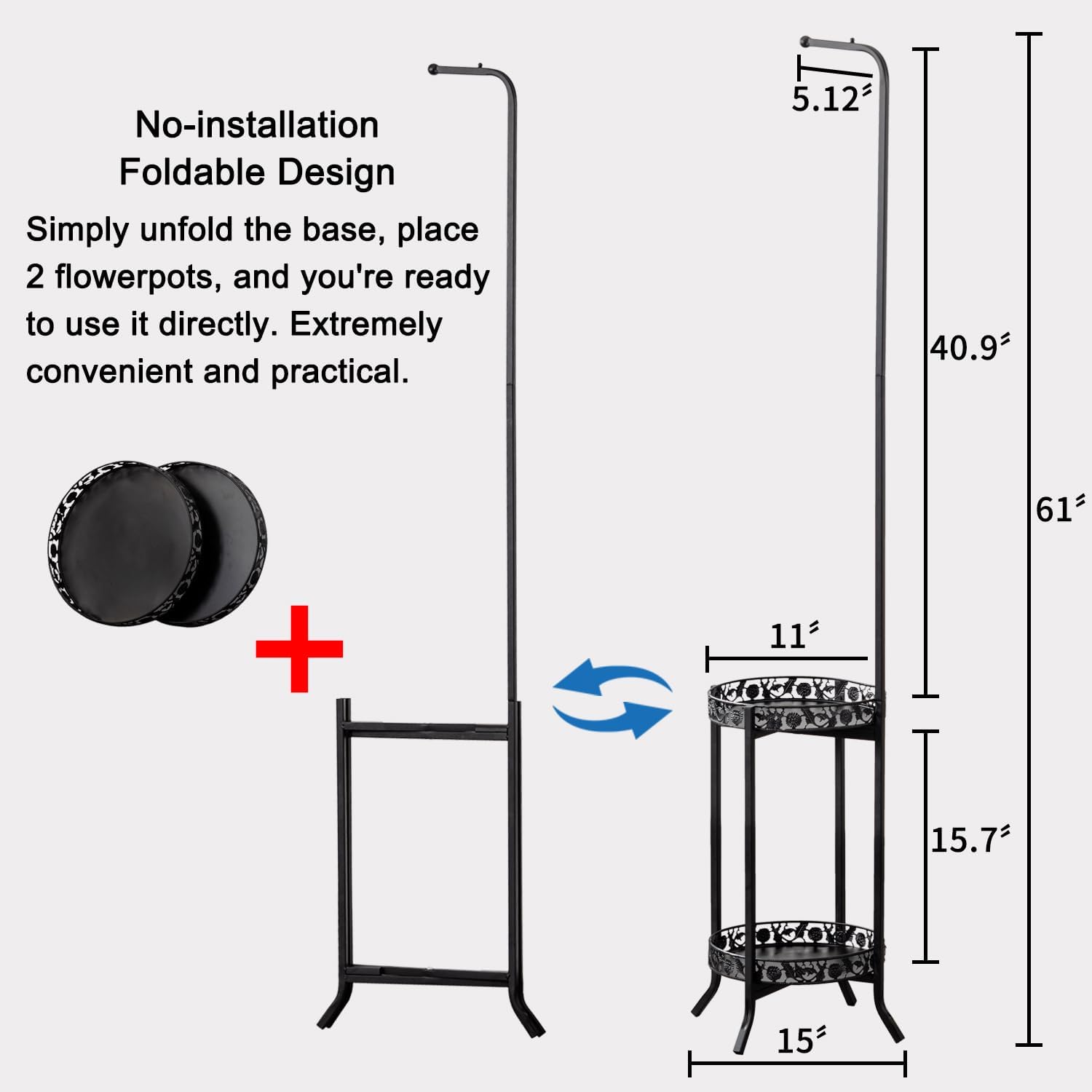 COPREE 2-tier Hanging Plant Stand, Space-Saving Iron Planter Shelves F