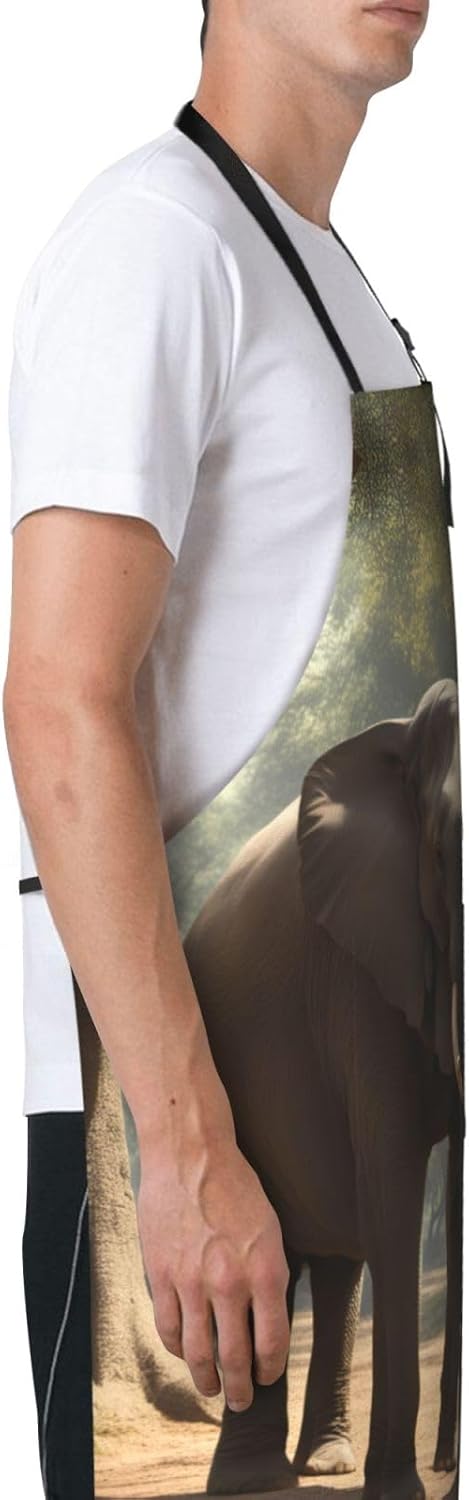 Elephant print Waterproof chef's apron with pocket apron for kitchen cooking baking barbecue and gardening