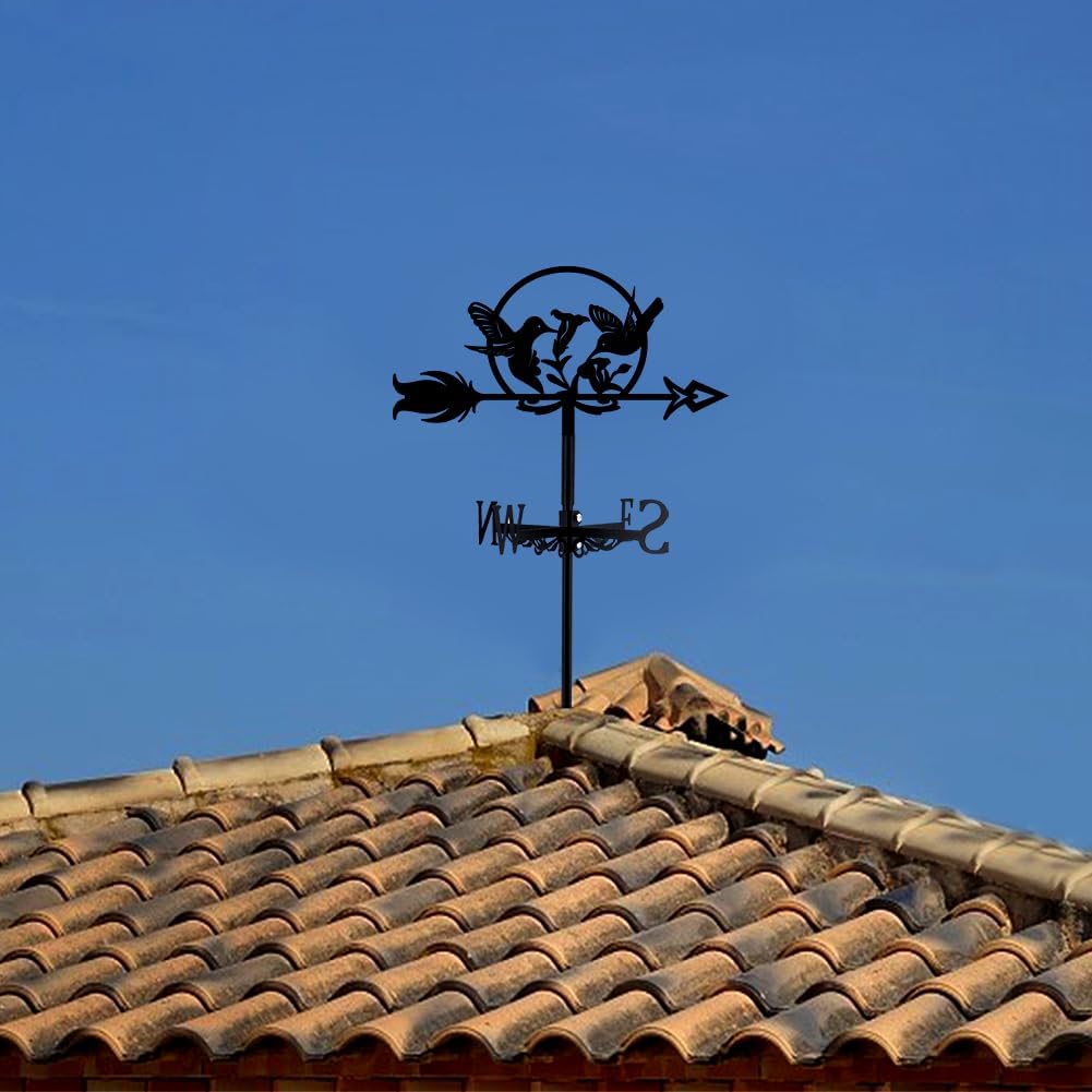SUPERDANT Hummingbird Weathervane Birds Weather Vane for Yard Flowers Metal Wind Vanes Roof Mount for Outside Garden Black Weathervanes Farmhouse Farm Barn Sheds Patio Outdoor Decorations Gifts