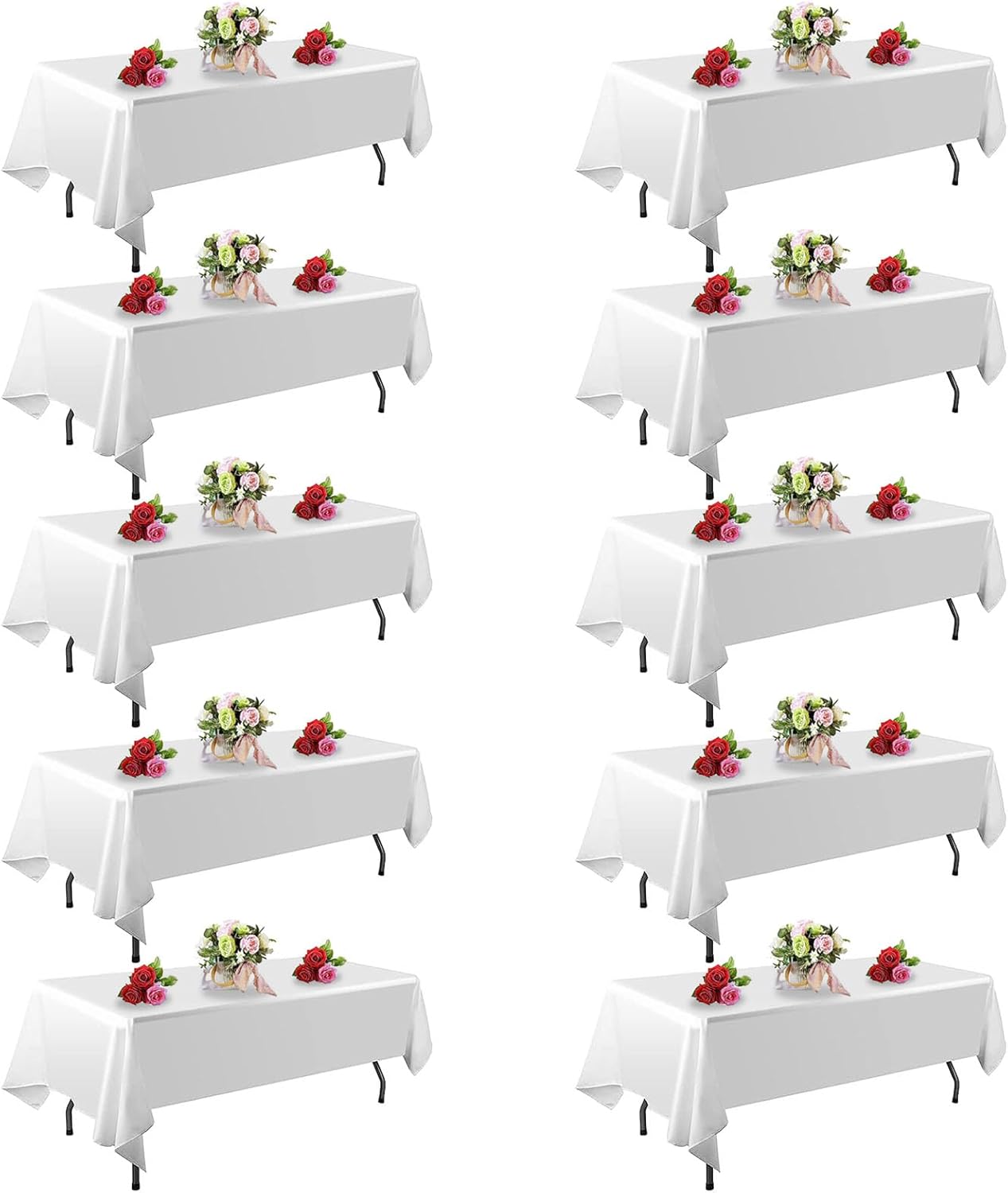 10 Pack White Table Cloth Rectangle Table 60 x 102 Inch Tablecloths for 6 Foot Rectangle Tables. Stain and Winkle Resistant Polyester Washable White TableCloths for Parties Wedding Dining