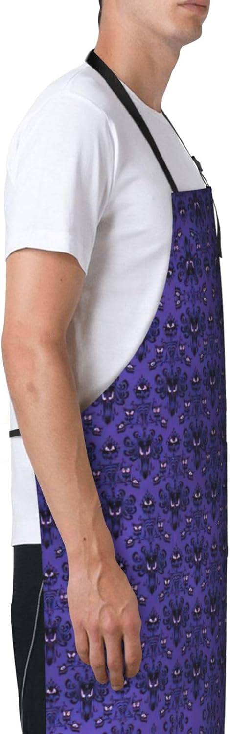 Haunted Mansion Print 28x33 In Adult Kitchen Apron with Pockets Versatile Chef Smock for Cooking Baking
