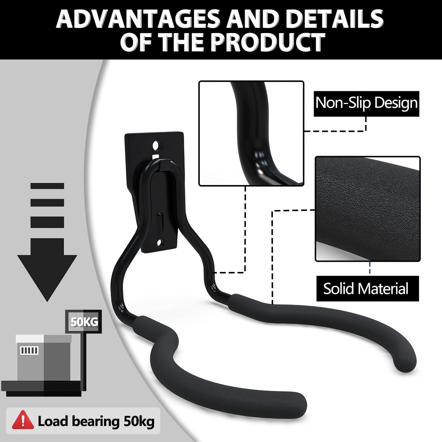 3-H Weed Eater Hanger 2 Pack,2 Garage Wall Hooks,2 Screw in Hooks,Utility Weedeater Rack,Tool Hangers for Organizing and Hanging Weed Wacker,Leaf Blower,String Trimmer,Power Tool in Garden
