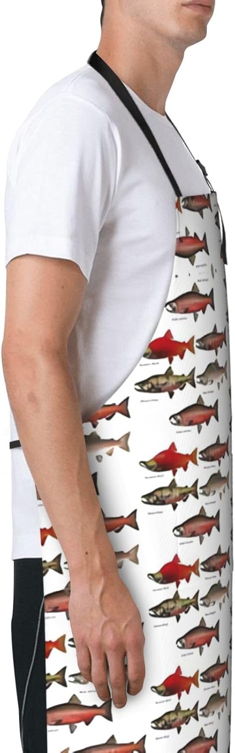 Salmon Print Laundry apron 28x33 In Waterproof Kitchen Apron with Pockets for Cooking Baking