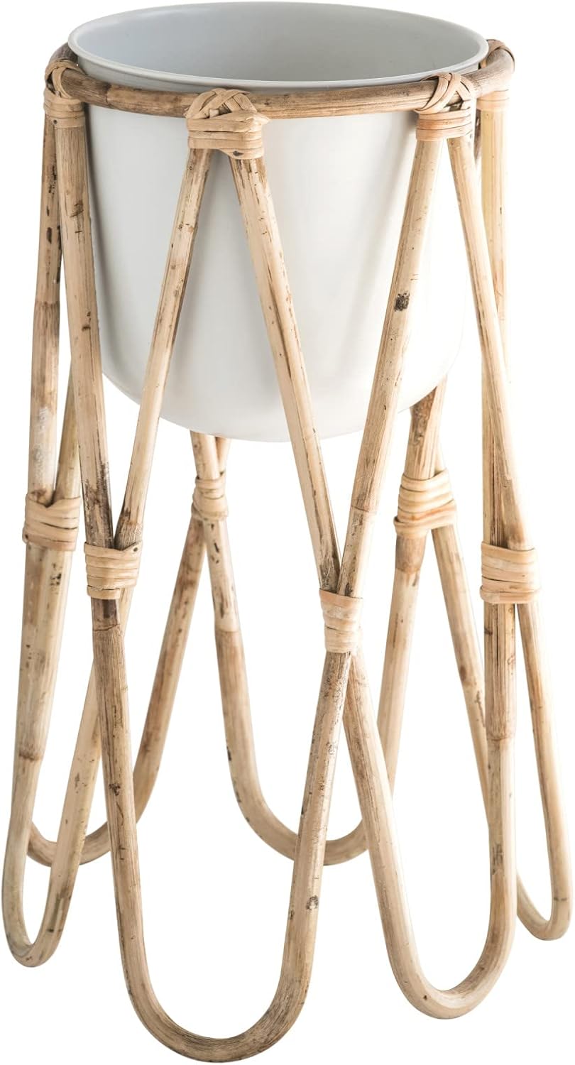 Bloomingville Off- White Metal Raised Bamboo Stand (Set of 2 Pieces) Planter, Beige (AH0935)