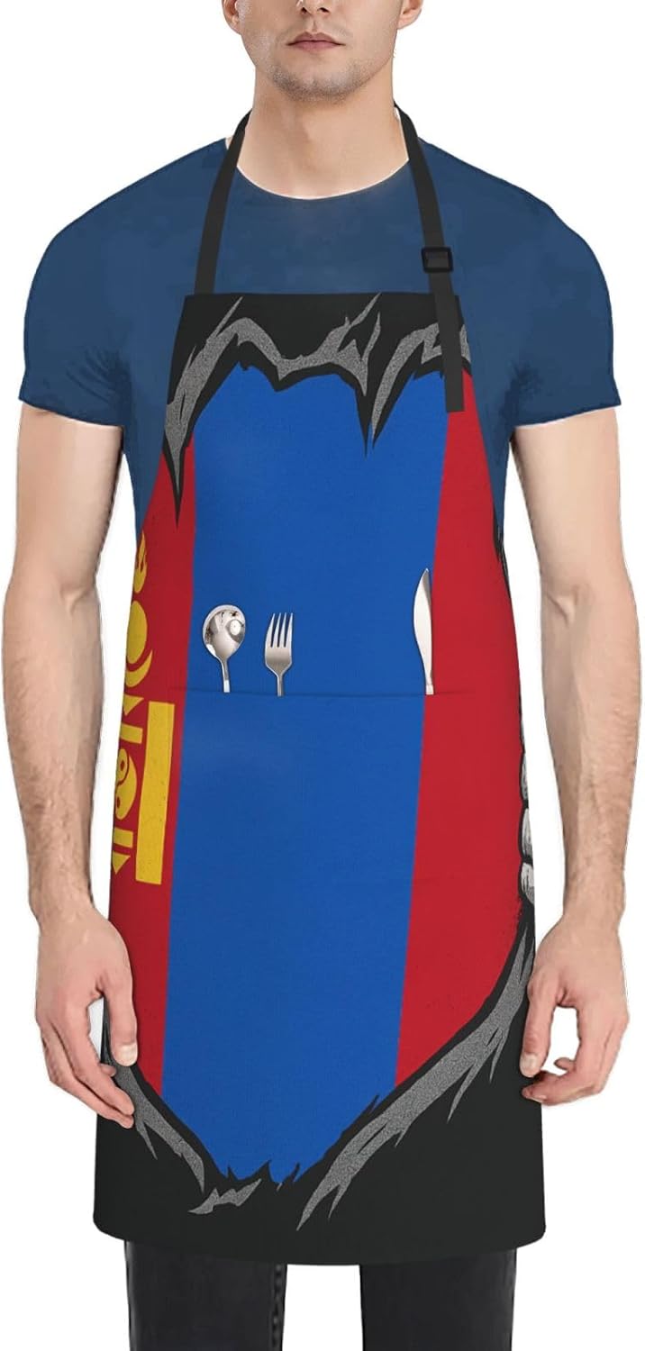 YANYU Mongolian Flag Print 28x33 In Kitchen Apron Stylish Chef Apron w