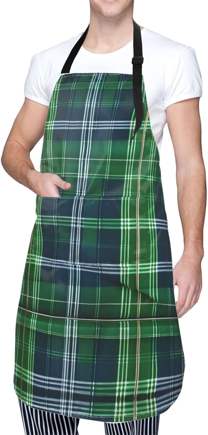 Blue Scottish Tartan Print Laundry apron 28x33 In Waterproof Kitchen A