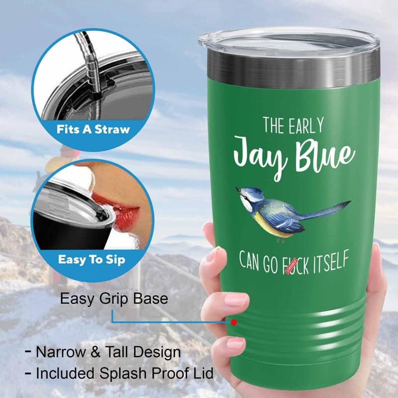Bird Lover Green Edition Viking Tumbler 20oz - Early Jay Blue go - Hum