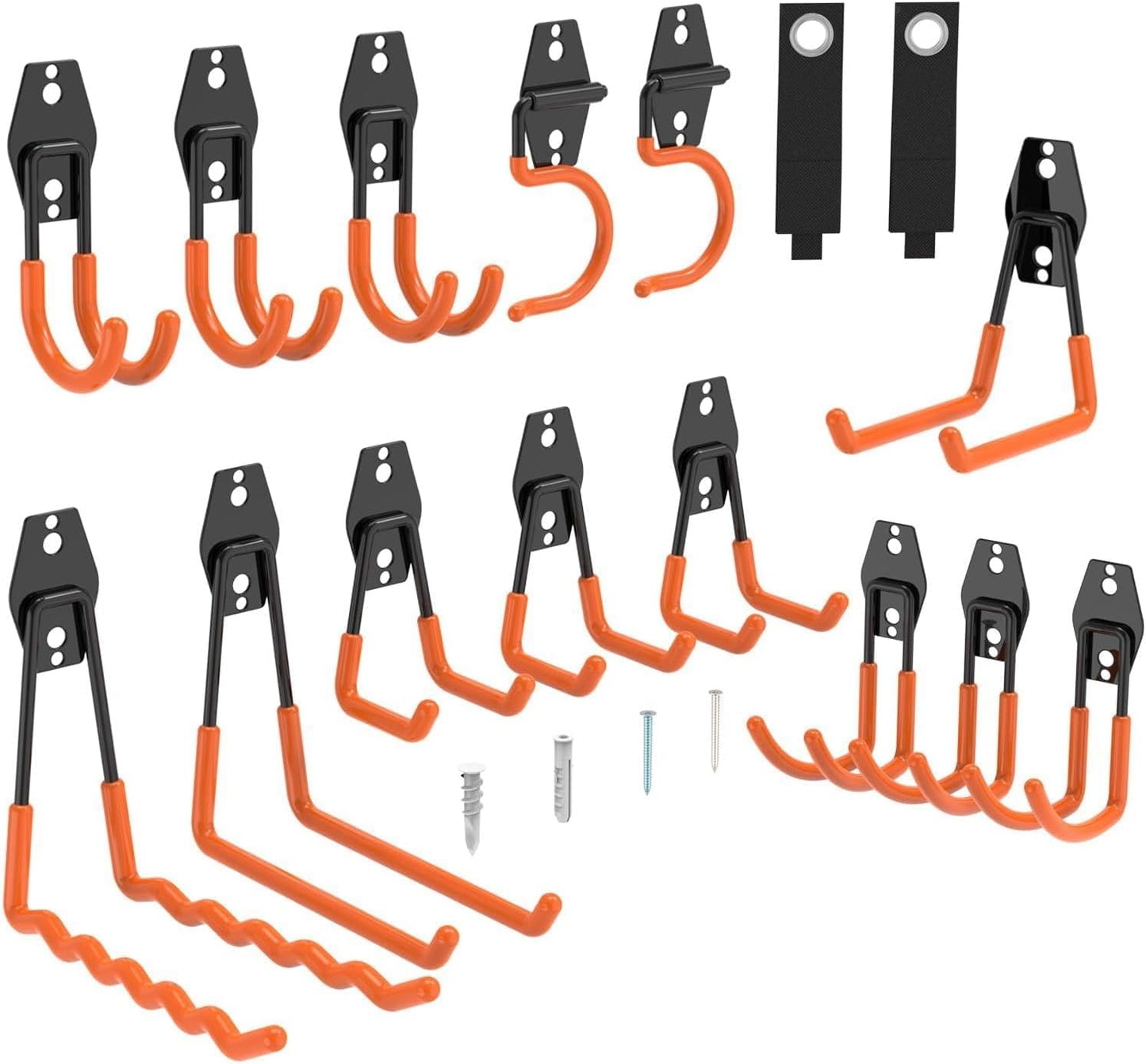 Steel Garage Storage Hooks - 16 Pack Anti-Slip Coating，Heavy Duty Steel Hooks for Hanging Power and Garden Tools，Ladders, Hose, Bikes, Ropes, Bulk Items, and More Hooks