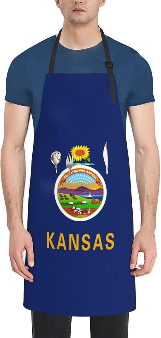 Kansas State Flag print Waterproof chef's apron with pocket apron for kitchen cooking baking barbecue and gardening