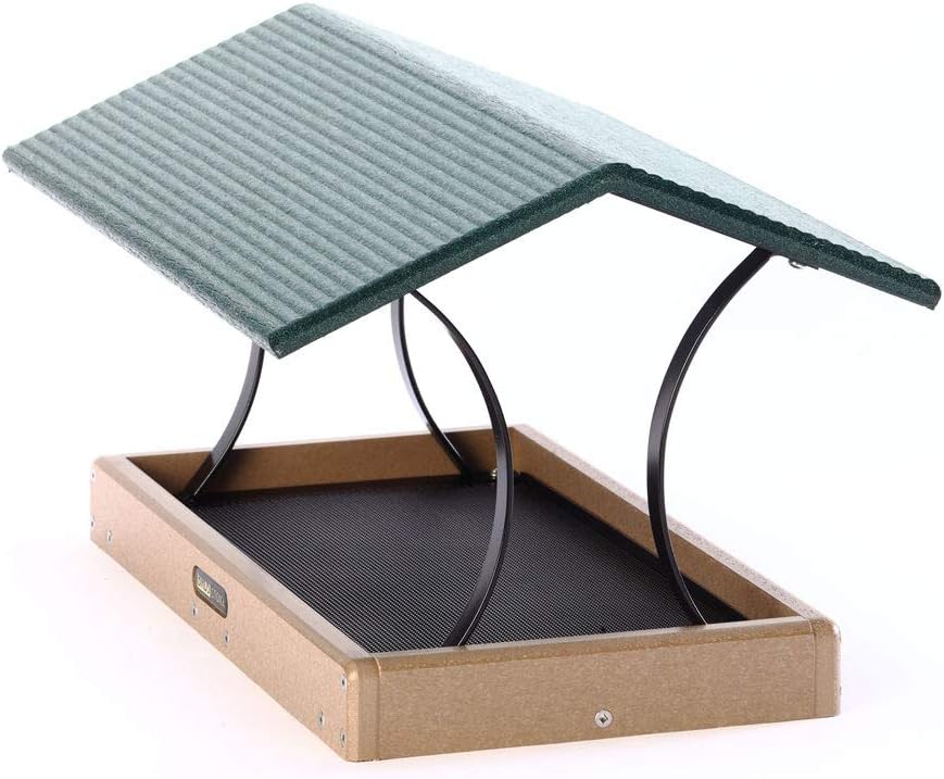 Birds Choice SNFT-300 Fly-Thru Feeder, Recycled Pole Mounted Bird Feeder, Large, Taupe/Green