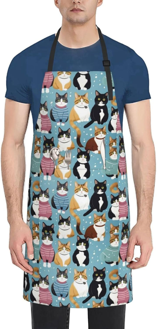 YANYU Cat Print Print 28x33 In Kitchen Apron Stylish Chef Apron with P