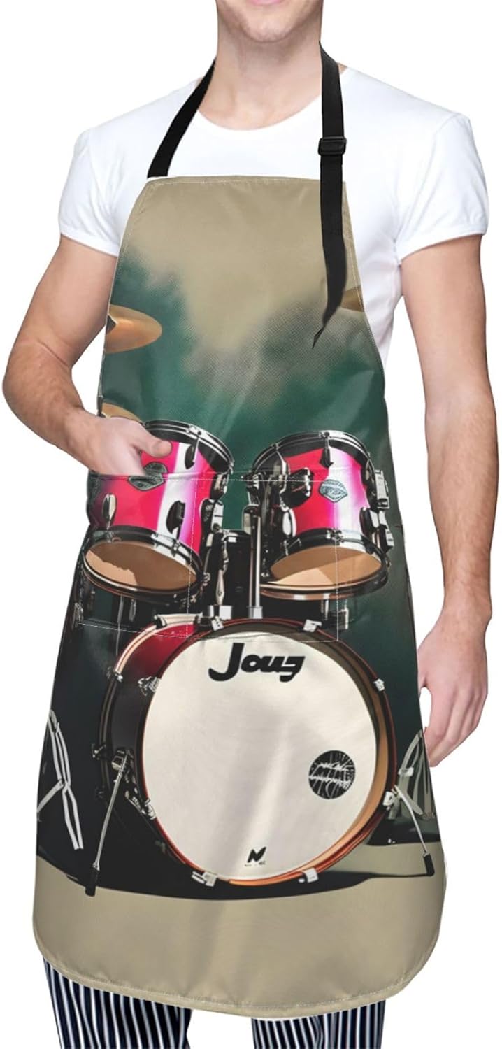 Jazz drum print Waterproof chef's apron with pocket apron for kitchen cooking baking barbecue and gardening