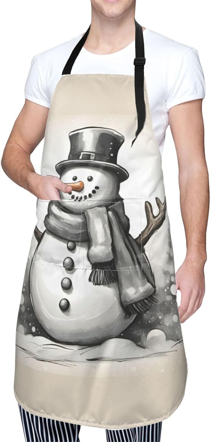 christmas snowman 1 print Waterproof chef's apron with pocket apron for kitchen cooking baking barbecue and gardening