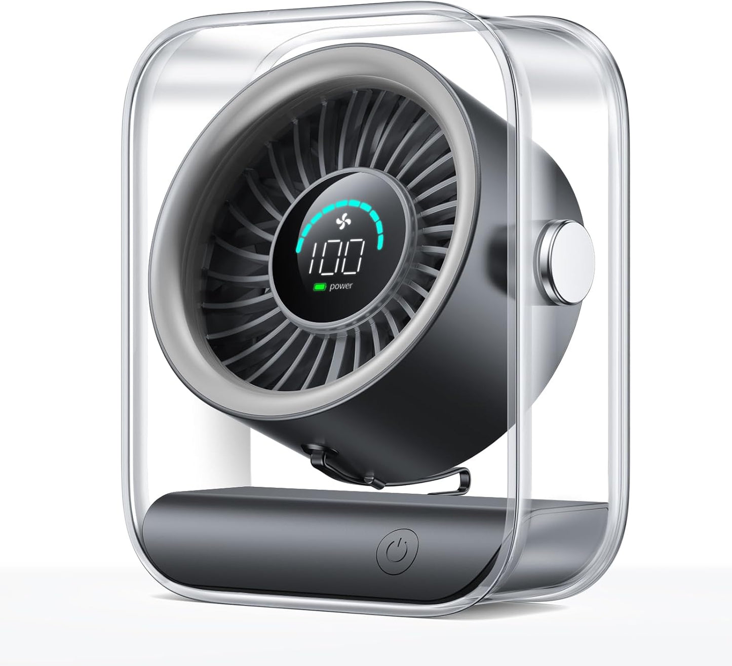 Rechargeable USB Desk Fan, Quiet Table Fan with Turbo Airflow, 100 Speeds, Digital Display, 90° Rotating, Small Battery Desktop Fans for Bedroom Home Office Travel, Black
