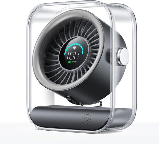 Rechargeable USB Desk Fan, Quiet Table Fan with Turbo Airflow, 100 Speeds, Digital Display, 90° Rotating, Small Battery Desktop Fans for Bedroom Home Office Travel, Black