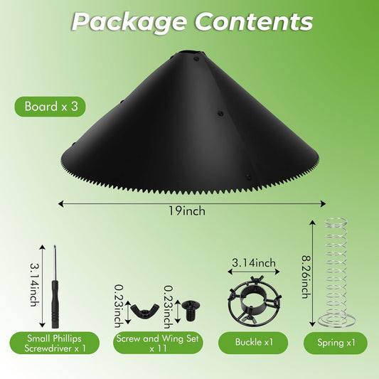 Yummy Sam 19 inch Squirrel Baffle for Bird Feeder Pole Outside, Black Plastic Squirrel Proof Bird House Guard with Spring and Spiked Edge for Shepherd Hook and Outdoor Pole Mount Stoppers