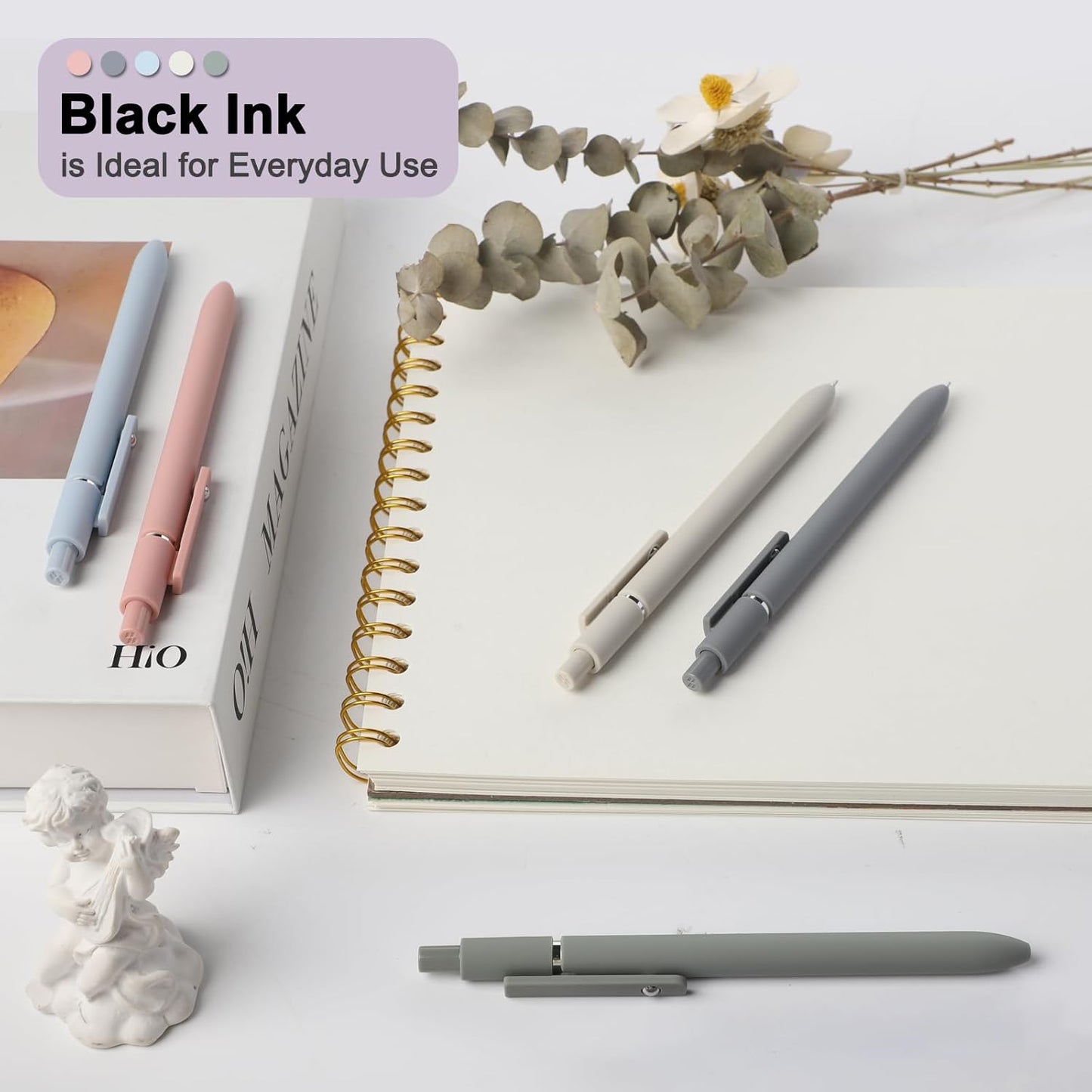 FIOVER 5pcs Gel Pens Quick Dry Ink Pens Fine Point Premium Retractable
