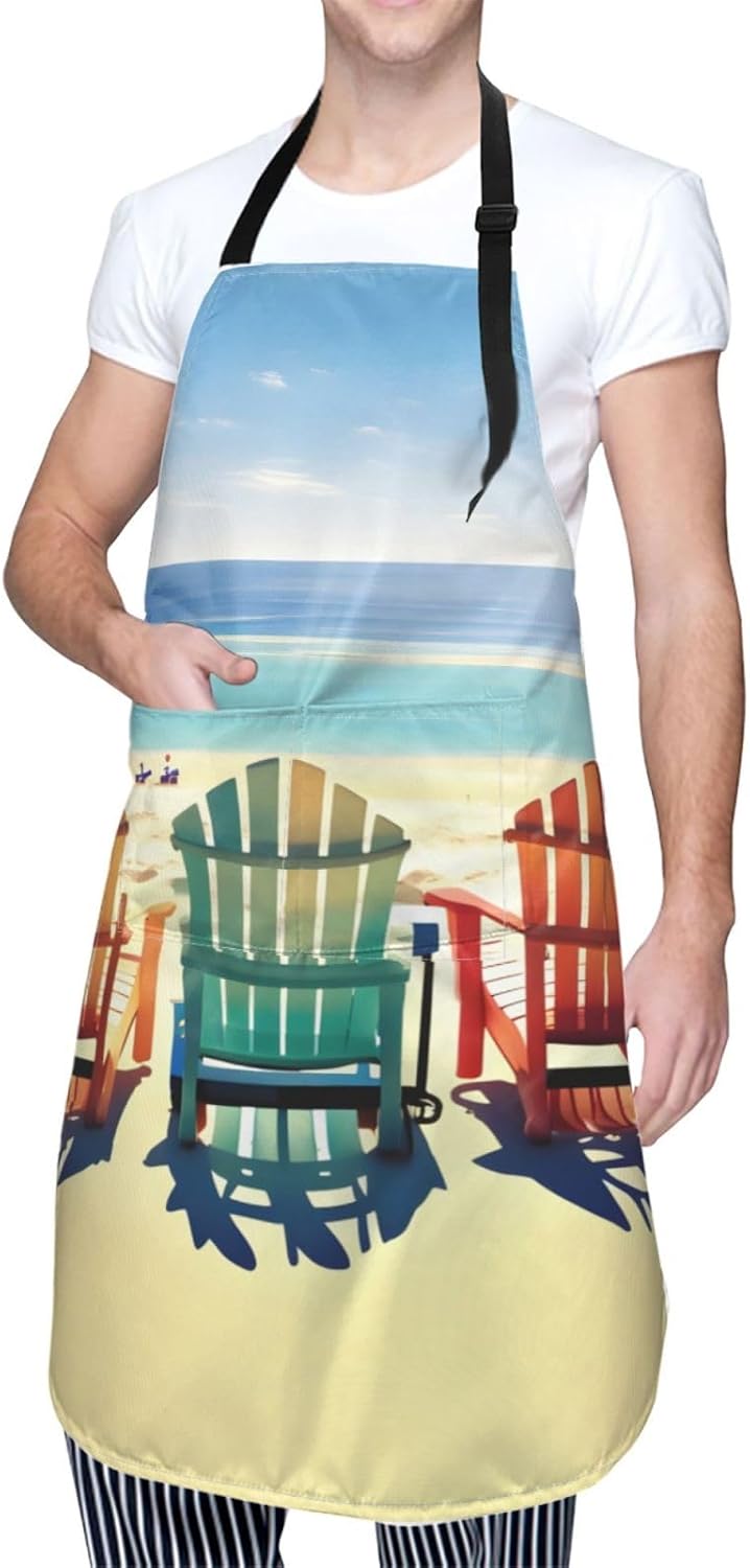 beach scene with chairs Print Laundry apron 28x33 In Waterproof Kitche