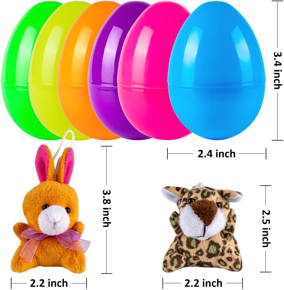 Sofier Plastic Easter Eggs with Animal Toys 12pcs Filled Easter Eggs 3.4" Easter Basket Stuffers Easter Egg Fillers Kids Classroom Gift Exchange Party Favors