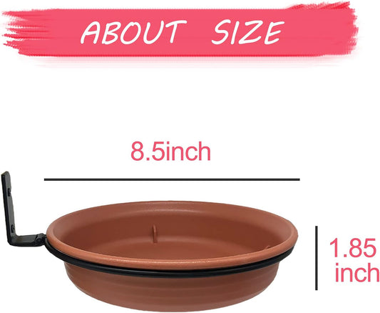 Bird Feeder Tree Mounted with Heavy Duty Sturdy Steel, 8.5” in Diameter×1.85" Deep Brick Red Bird Bath Tray,Installed on Wooden Fences, Trees, Deck,Indoor and Outdoor Walls