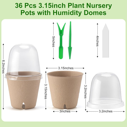 36 Set 3.15 Inch Peat Pots Plant Starters for Seedling with Humidity D