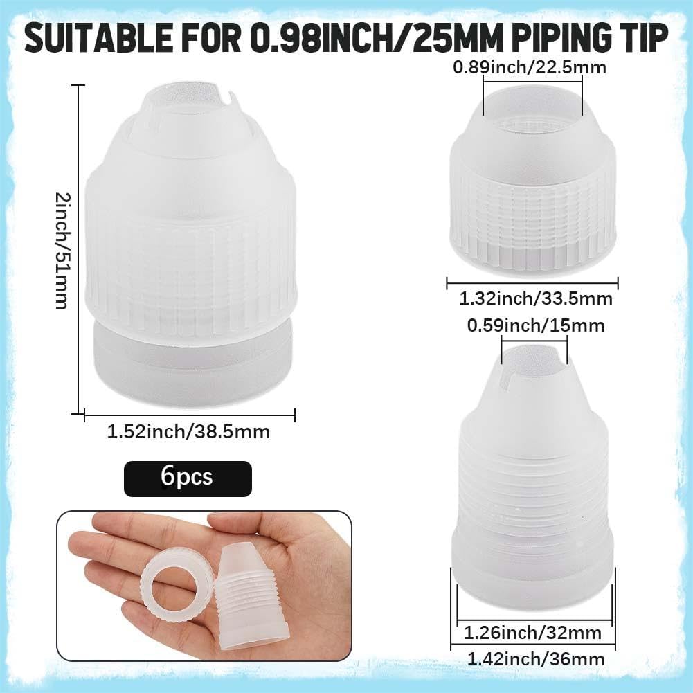 6 Pack Cake Decorating Couplers Piping Nozzle Coupler 2 x 1.5in Plasti