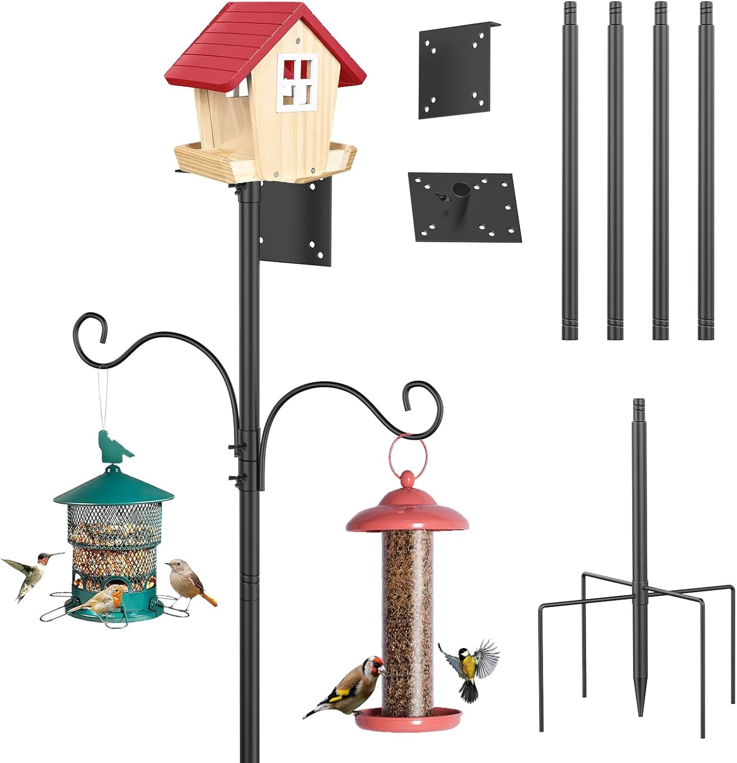 Bird Feeder Pole Kit,94 Inch Bluebird House Pole for Garden Backyard Patio Outdoors Heavy Duty,Adjustable Bird Feeder Stand,Metal Mounting Kit with Shepherd's Hook