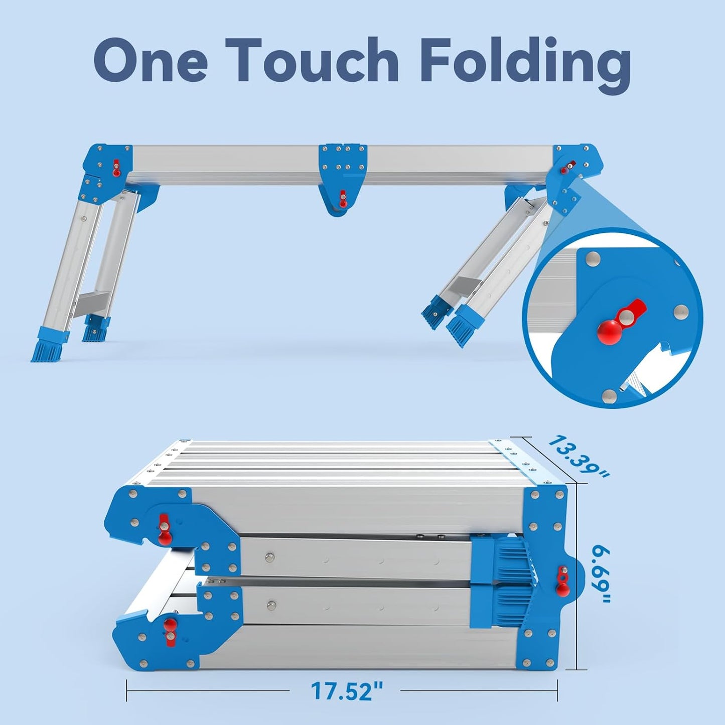 Work Platform 500 Lbs, Folding Step Stool with One-Touch Automatic Fol