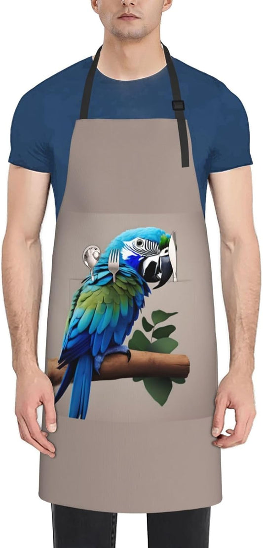 Blue Parrot Hugging 1 print Waterproof chef's apron with pocket apron for kitchen cooking baking barbecue and gardening