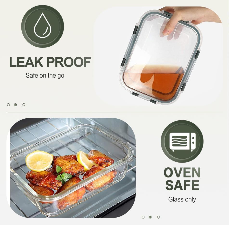 KOMUEE 10 Packs 30 oz Glass Meal Prep Containers,Glass Food Storage Co