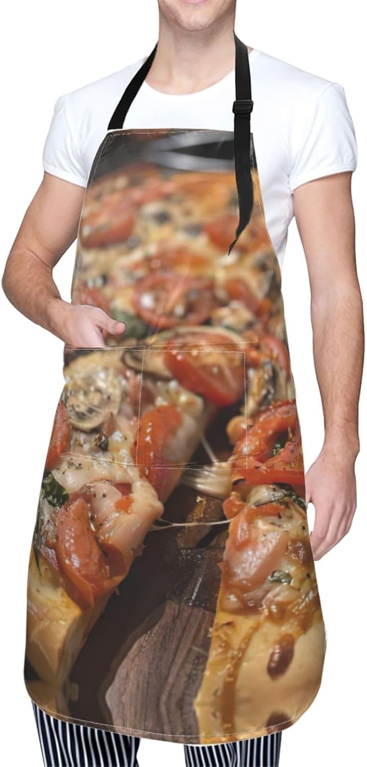 tasty pizza Print Laundry apron 28x33 In Waterproof Kitchen Apron with Pockets for Cooking Baking