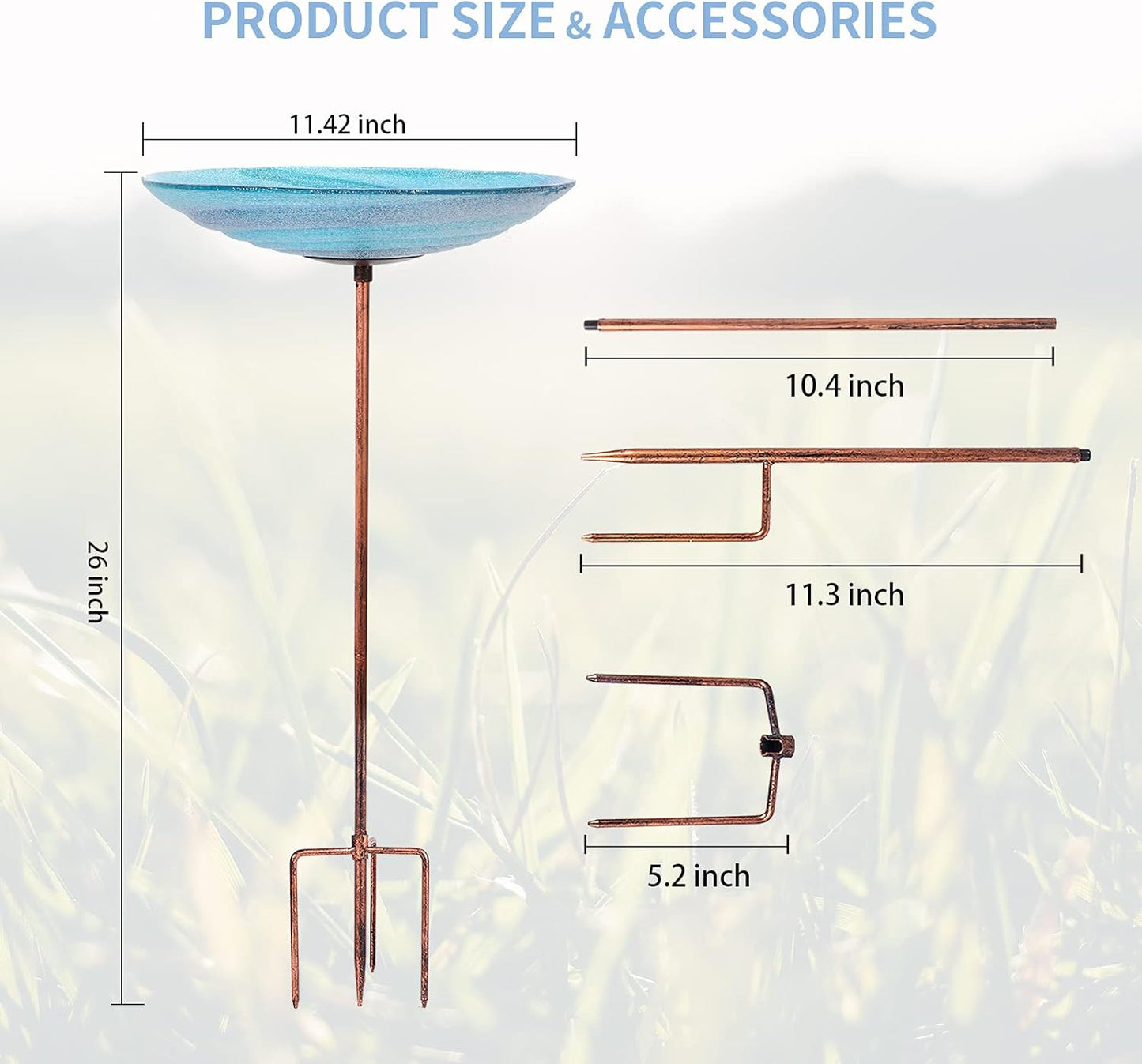VCUTEKA Outdoor BirdBath Glass Bird Bath Garden Bird Feeder with Metal Stake