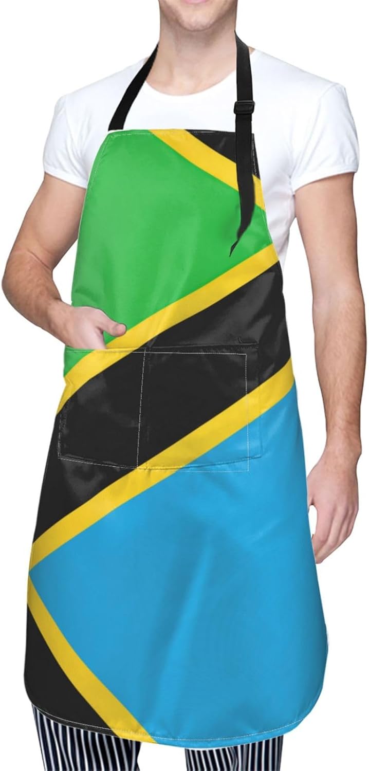 Tanzania Flag print Waterproof apron with pocket adjustable cooking ap