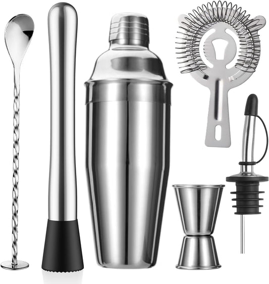 6-Piece Cocktail Shaker Set 24oz Shaker Strainer Muddler Jigger Mixing
