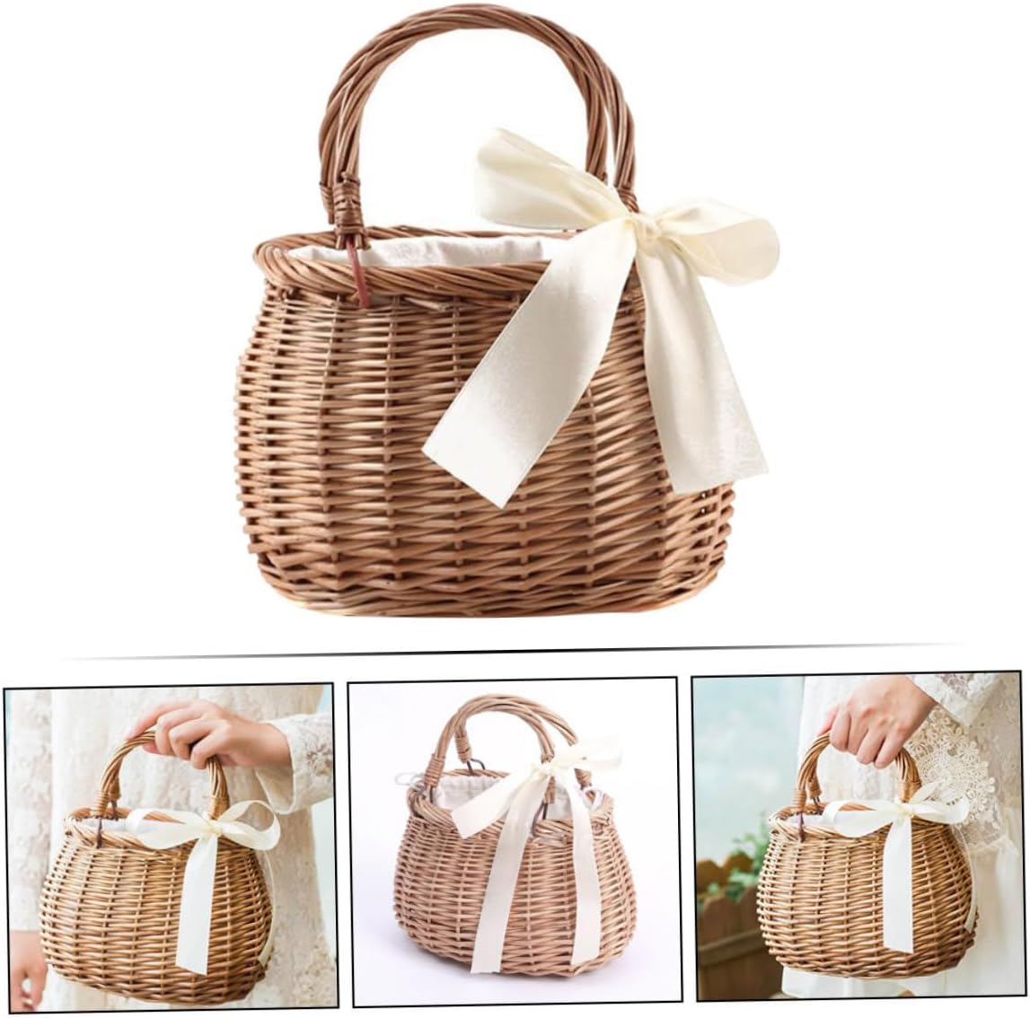 Gadpiparty Hand-Woven Willow Flower Basket with Handle 7.48X5.90X4.72 