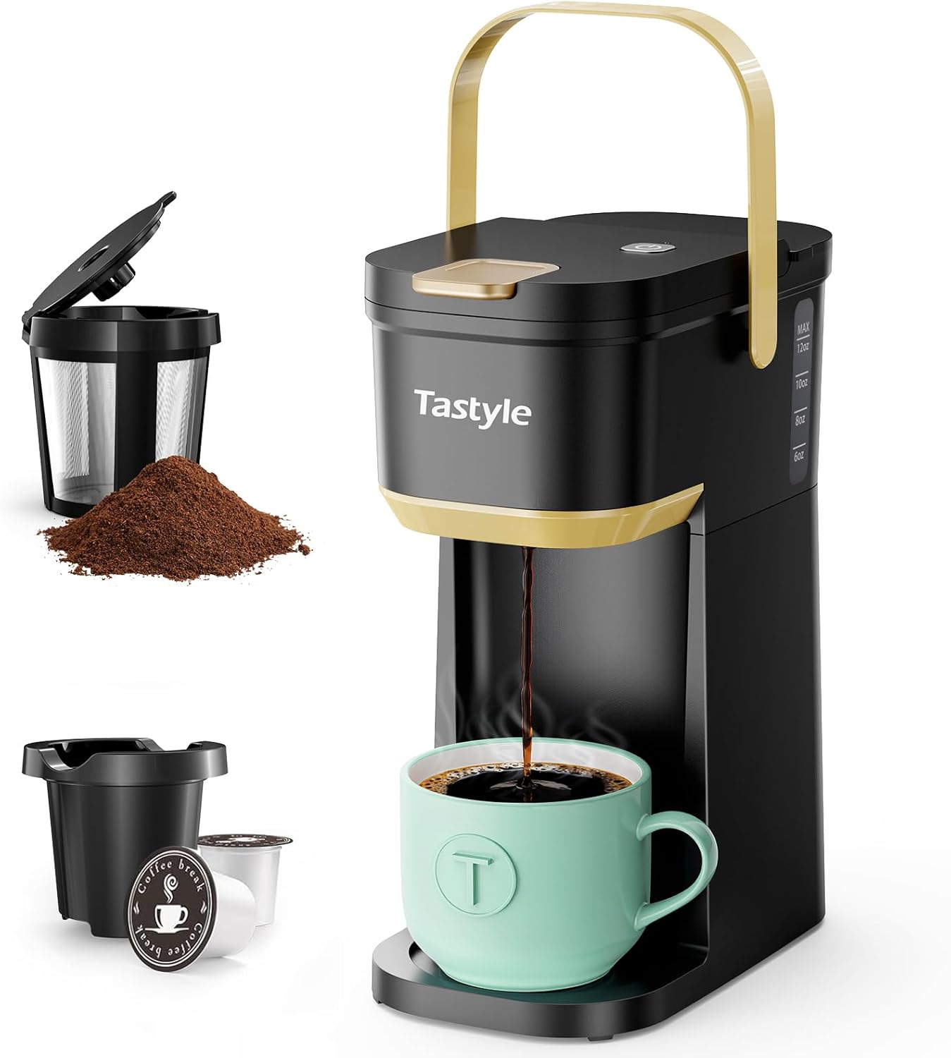 Single Serve One Cup Coffee Maker, for K Cups and Grounds, Mini Coffee