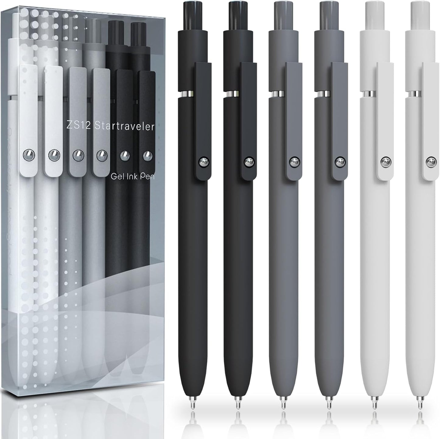 Gel Pens, 6 Pcs 0.5mm Fine Point Black Ink Pen With Smooth Writing, Of