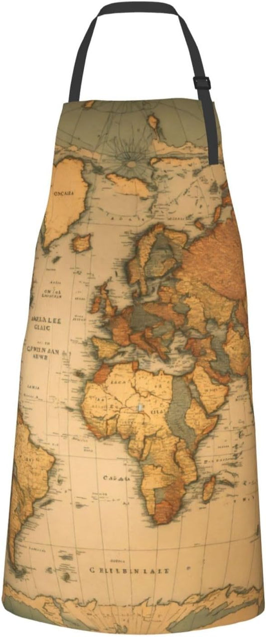World Map print Waterproof chef's apron with pocket apron for kitchen 