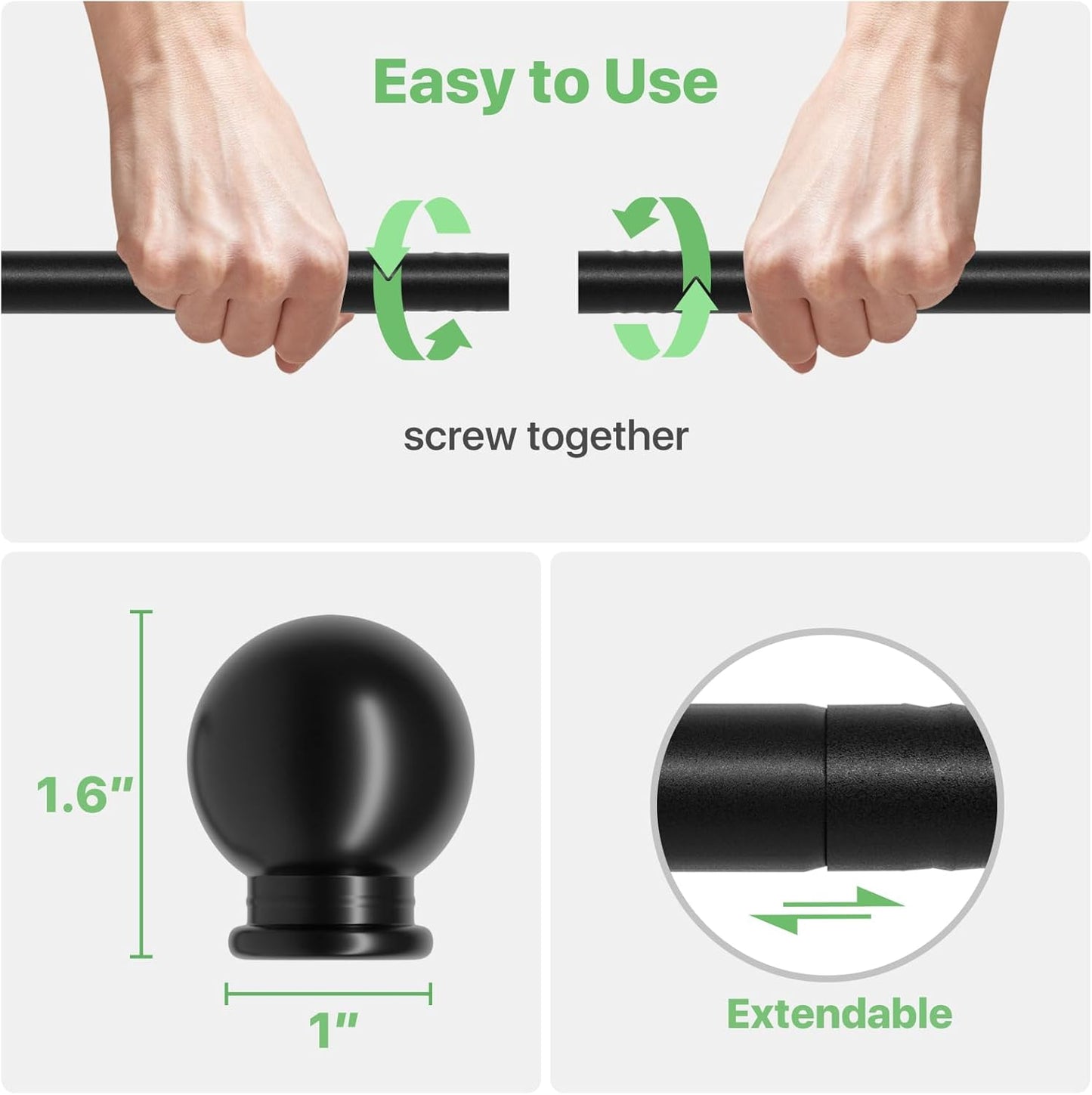 Curtain Rods for Windows 28 to 48 inch, 5/8 inch Black Curtain Rod Set with Brackets, Splicing Adjustable Metal Drapery Rod for Bedroom, Kitchen, Living Room, Matte Black