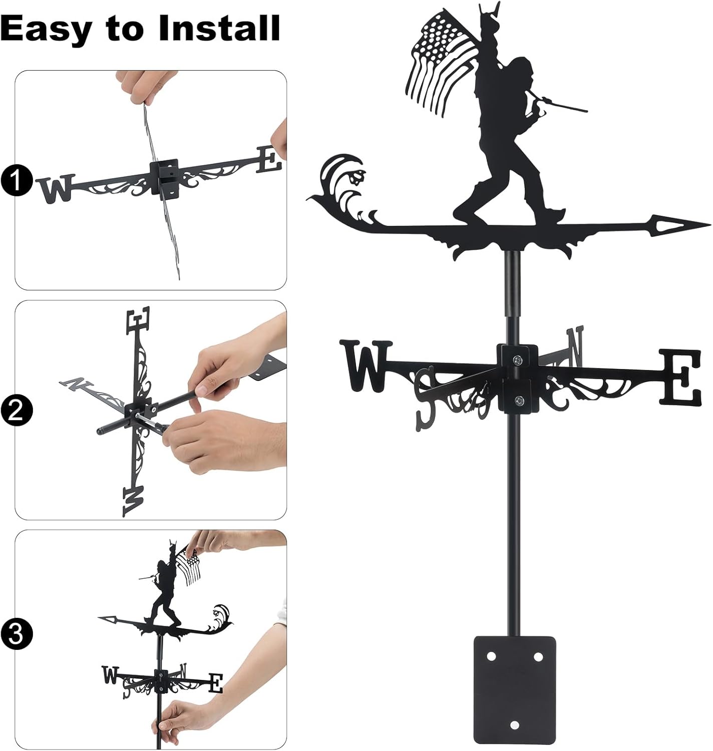 Metal Weather vanes, Black Metal Wind Direction Indicator Garden Decoration for Garden Farmhouse Chicken Coop Shed Outdoor Wind Measuring Tool Wind Direction Weathervanes(Bigfoot)