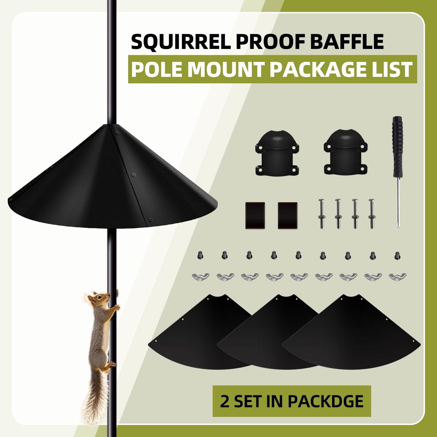 2 Pack Squirrel Baffle for Bird Feeder Pole, Outside Pole Mount Bird H