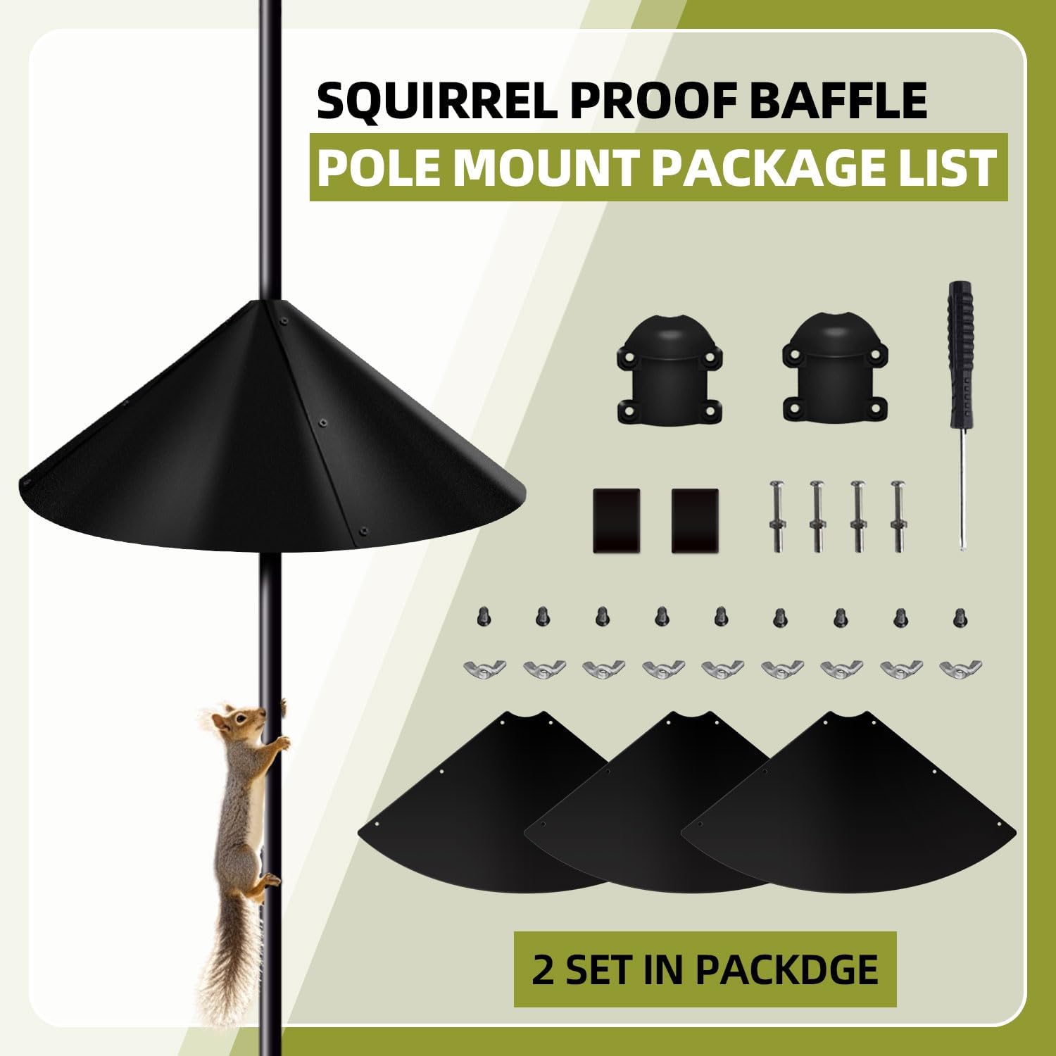 2 Pack Squirrel Baffle for Bird Feeder Pole, Outside Pole Mount Bird H