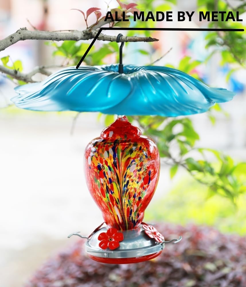 Metal Bird Feeder Large Weather Guard Protective Dome for Rain 13 Inches Rain Proof Bird Feeder Battle Hummingbird Feeder Sun Shade Cover with Flower Design