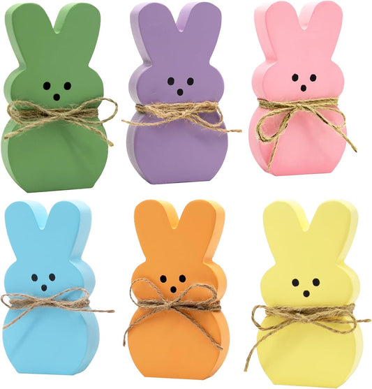 DAZONGE Easter Decorations - 6PCS Wooden Bunny Peeps Signs for Mantel 