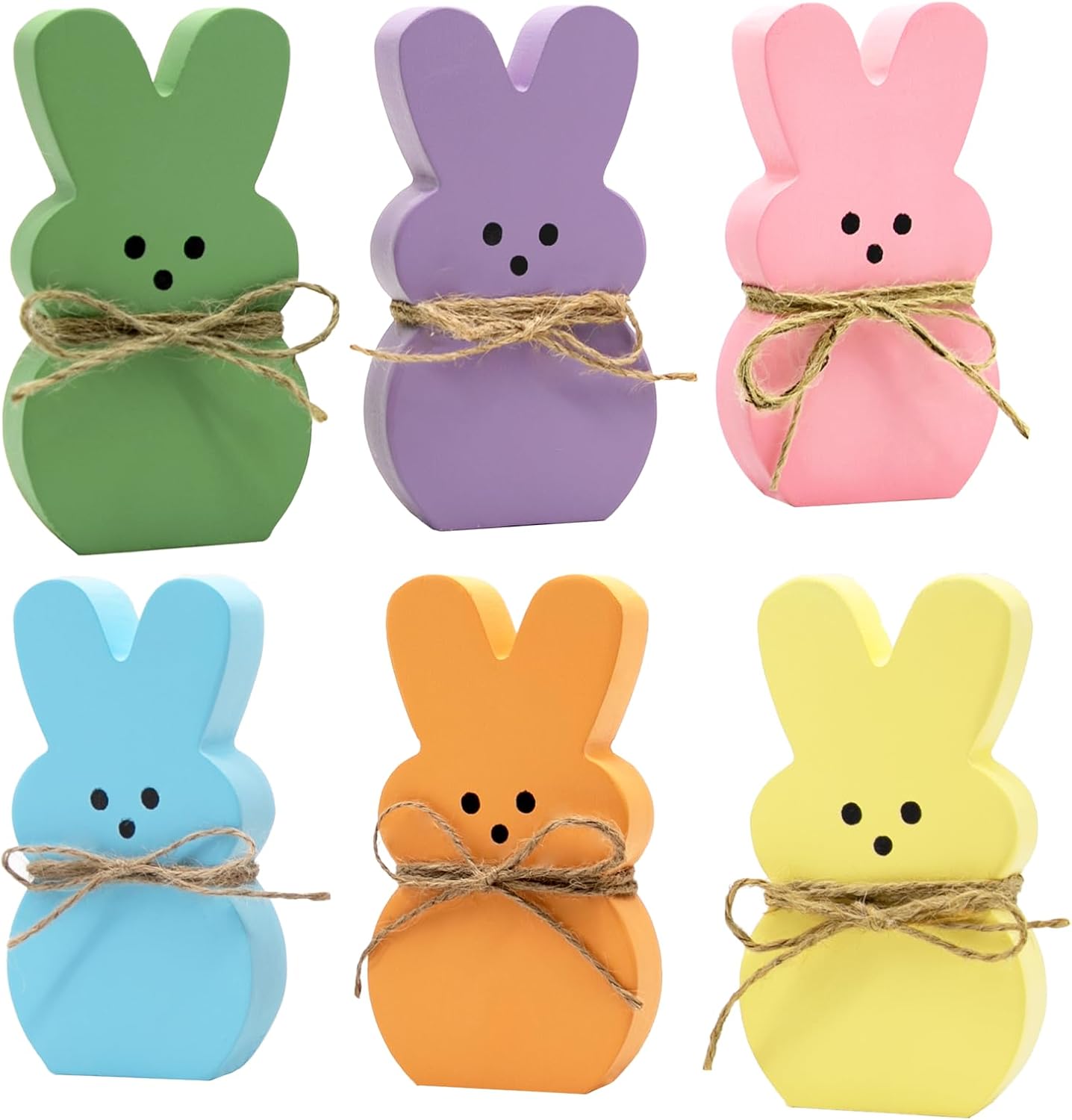 DAZONGE Easter Decorations - 6PCS Wooden Bunny Peeps Signs for Mantel Table Shelf Tiered Tray Decor - Easter/Spring Decorations for Home