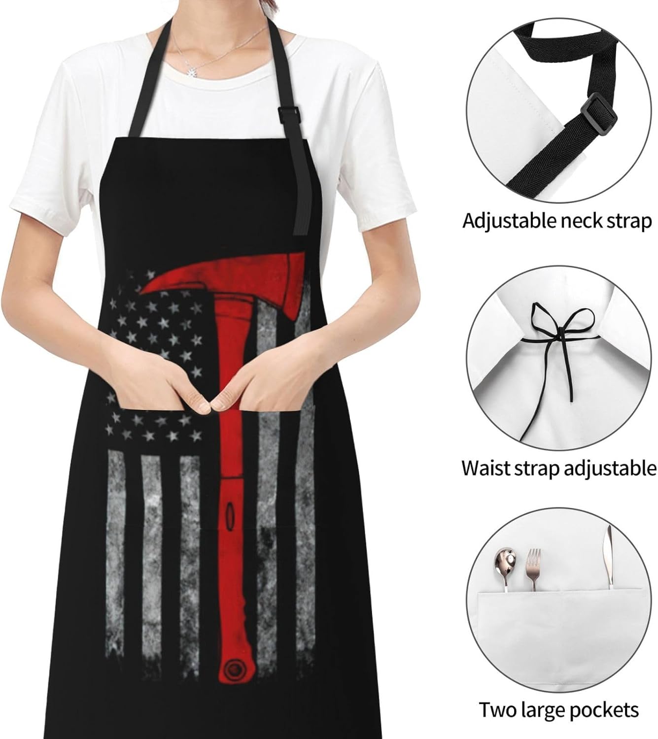 Firefighter Axe Red Line Flag print Waterproof apron with pocket adjus