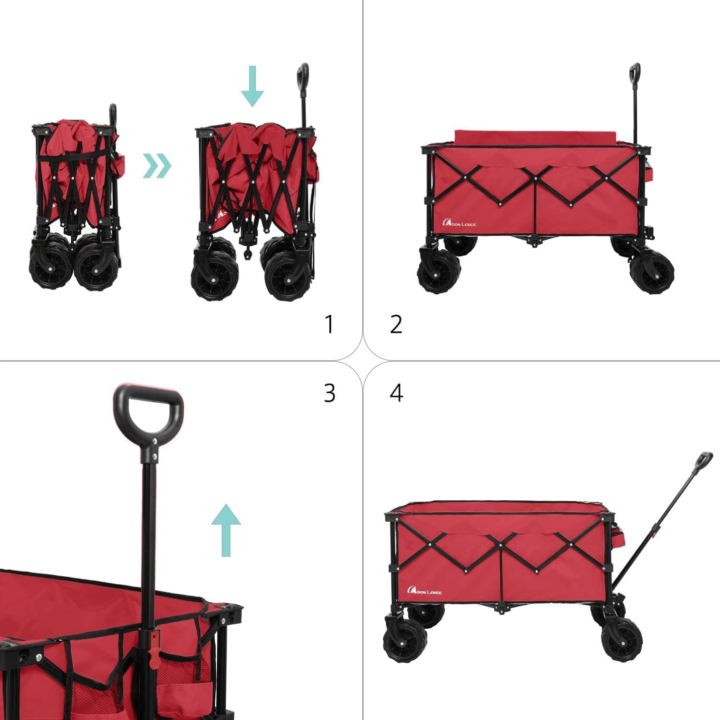 Moon Lence Collapsible Folding Wagon Cart Heavy Duty Folding Garden Po