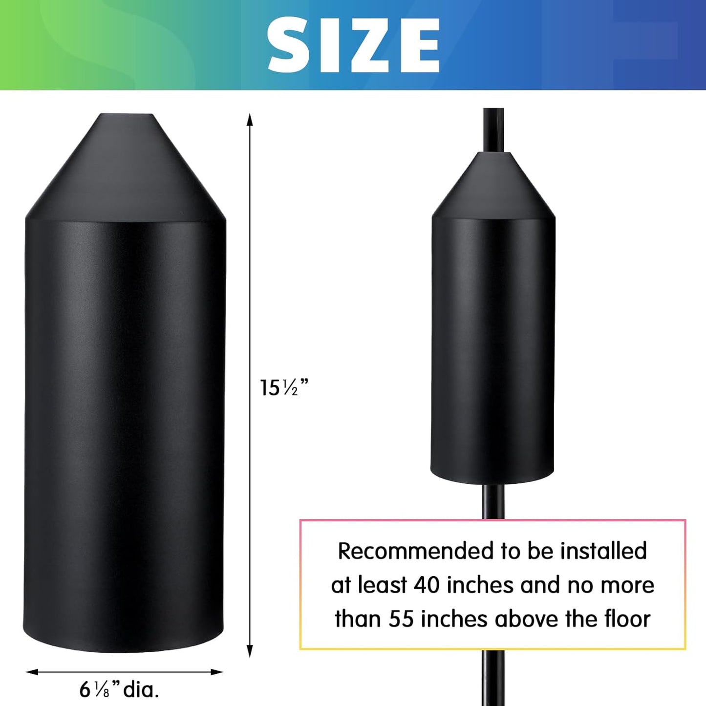 1 Pcs Metal Squirrel Baffle for Bird Feeder Pole Squirrel Defeater Cylinder Pole Galvanized Steel Black Bird Feeder Baffle 6 1/8 Inch Diameter 15 1/2 Inch High for Garden